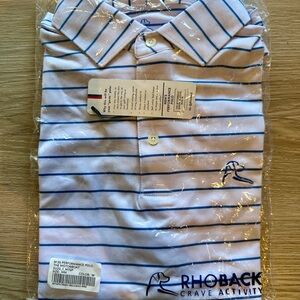 Rhoback Men's Performance Polo - Medium- White with Blue Stripes - New with Tag